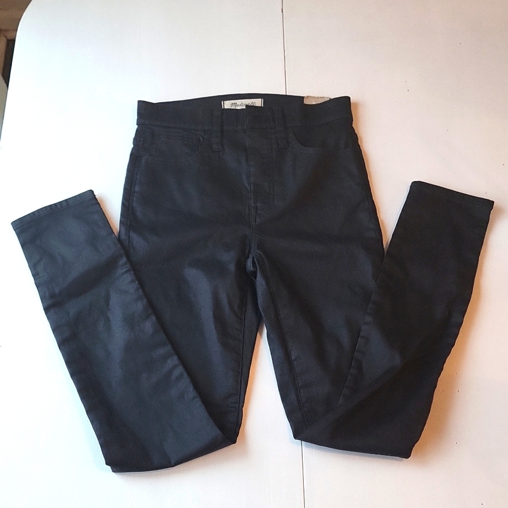 Madewell 10" High-rise Skinny Jeans Coated Edition Black Leather Look AA588